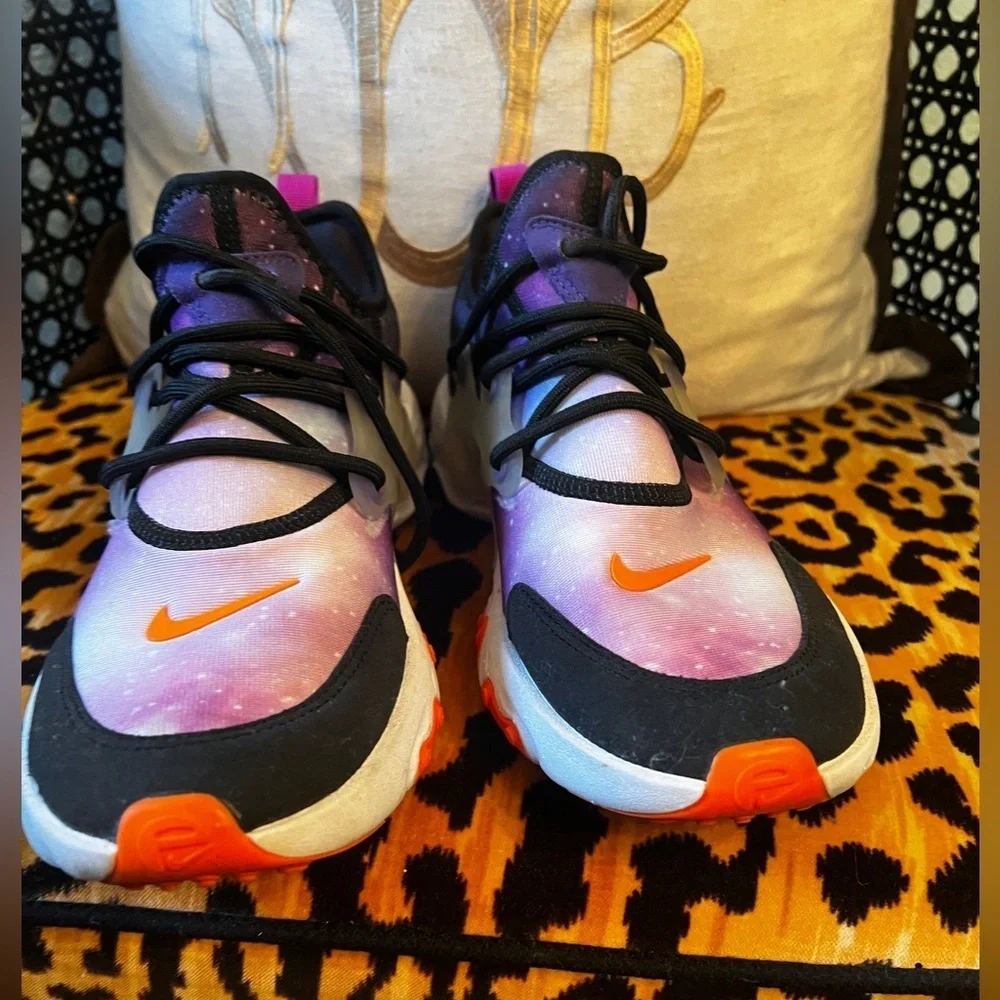 NIKE React Presto Print Big Kids' Shoes Black-Total Orange Tennis Shoes Sneakers